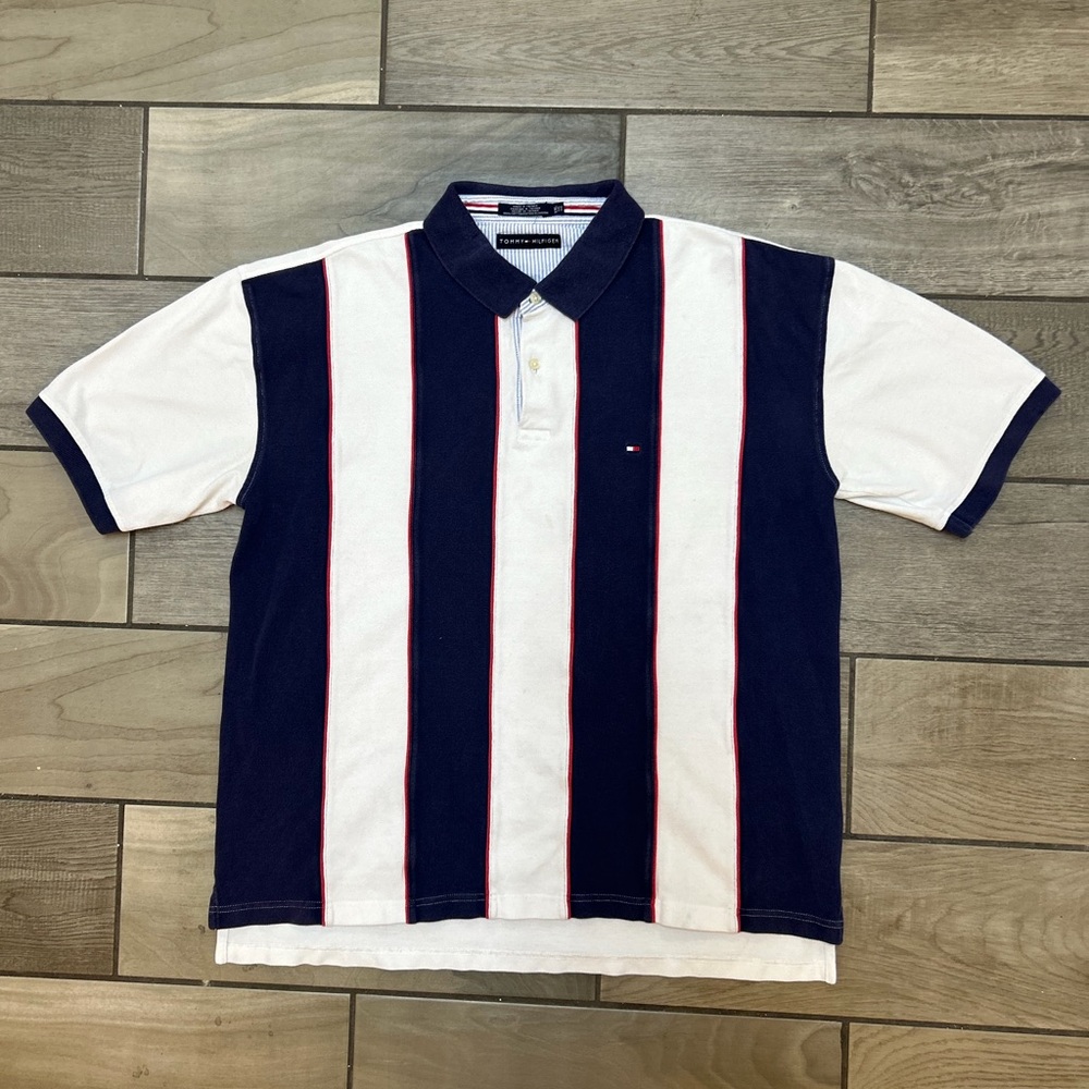 Tommy Hilfiger Men's Polo with Navy and White Stripes